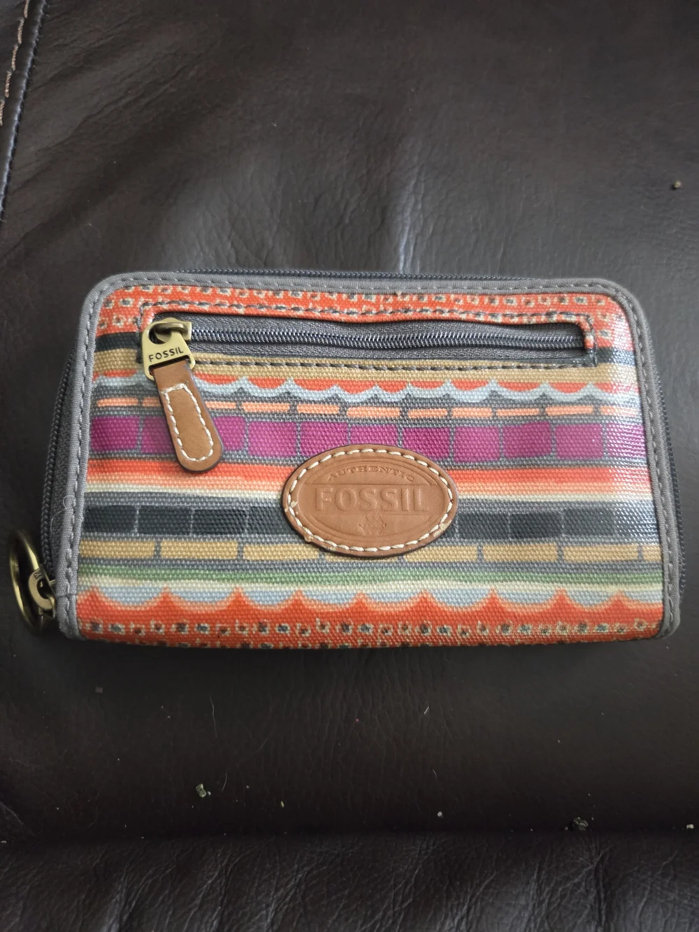 Fossil Orange, Pink & Gray Striped Card Holder